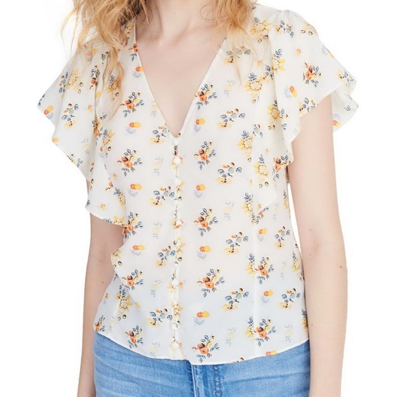NWT Madewell Flutter Sleeve Silk Top - Picture 1 of 6